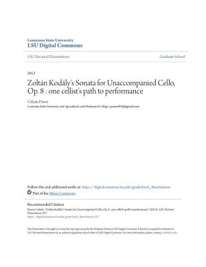 Zoltán Kodály's Sonata for Unaccompanied Cello, Op. 8