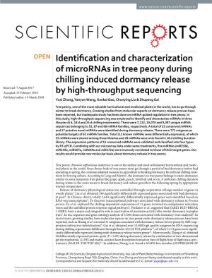 Identification and Characterization of Micrornas in Tree Peony During