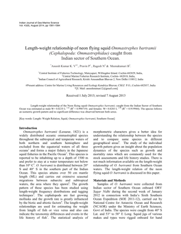 Length-Weight Relationship of Neon Flying Squid Ommastrephes Bartramii (Cephalopoda: Ommastrephidae) Caught from Indian Sector of Southern Ocean