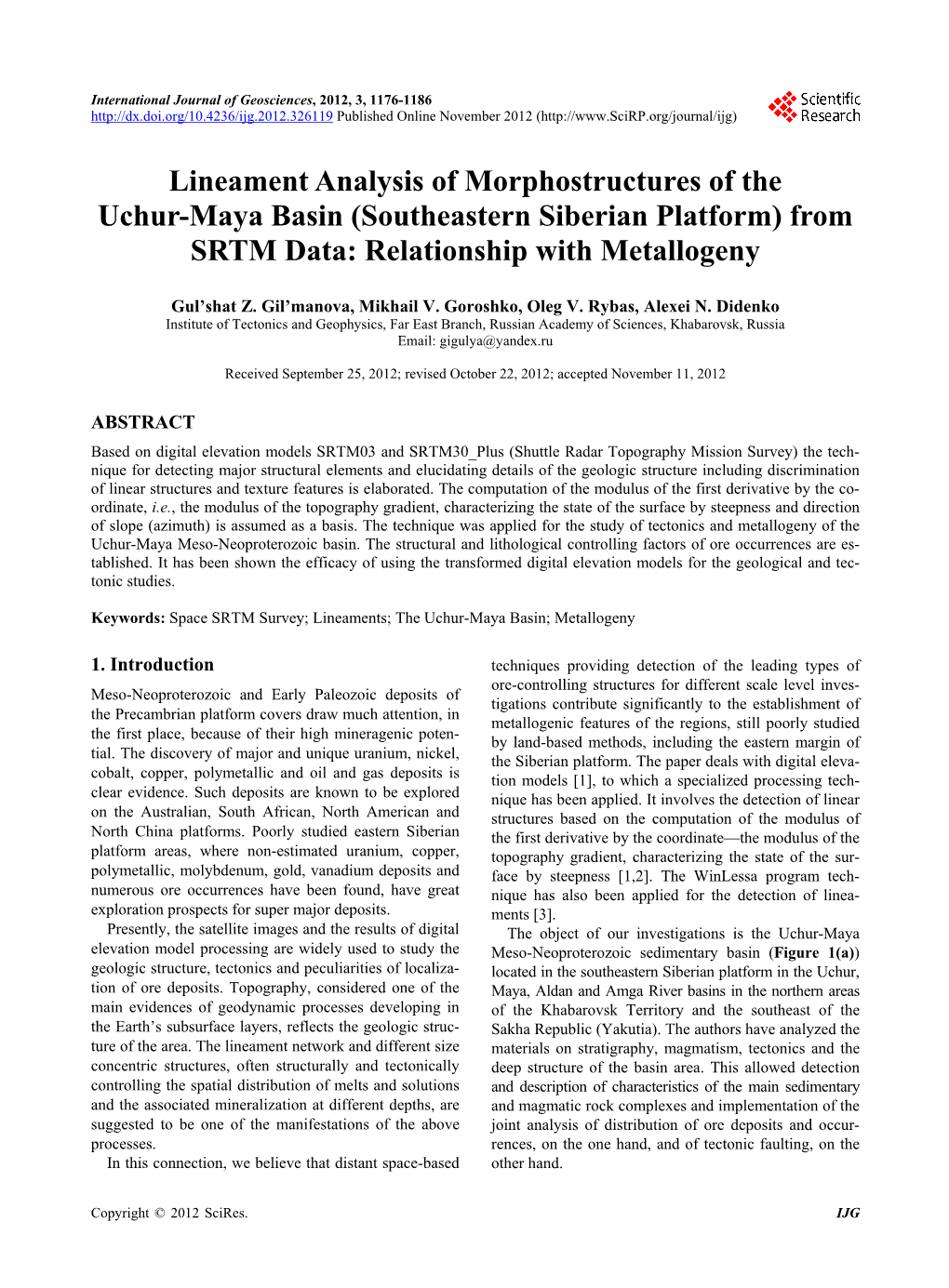 Lineament Analysis of Morphostructures of the Uchur-Maya Basin (Southeastern Siberian Platform) from SRTM Data: Relationship with Metallogeny