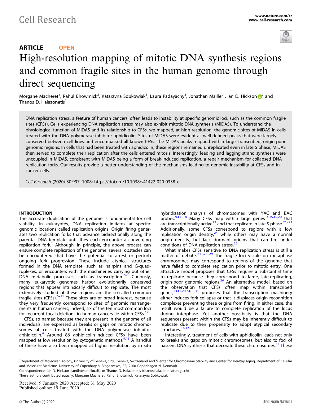 High-Resolution Mapping of Mitotic DNA Synthesis Regions and Common Fragile Sites in the Human Genome Through Direct Sequencing