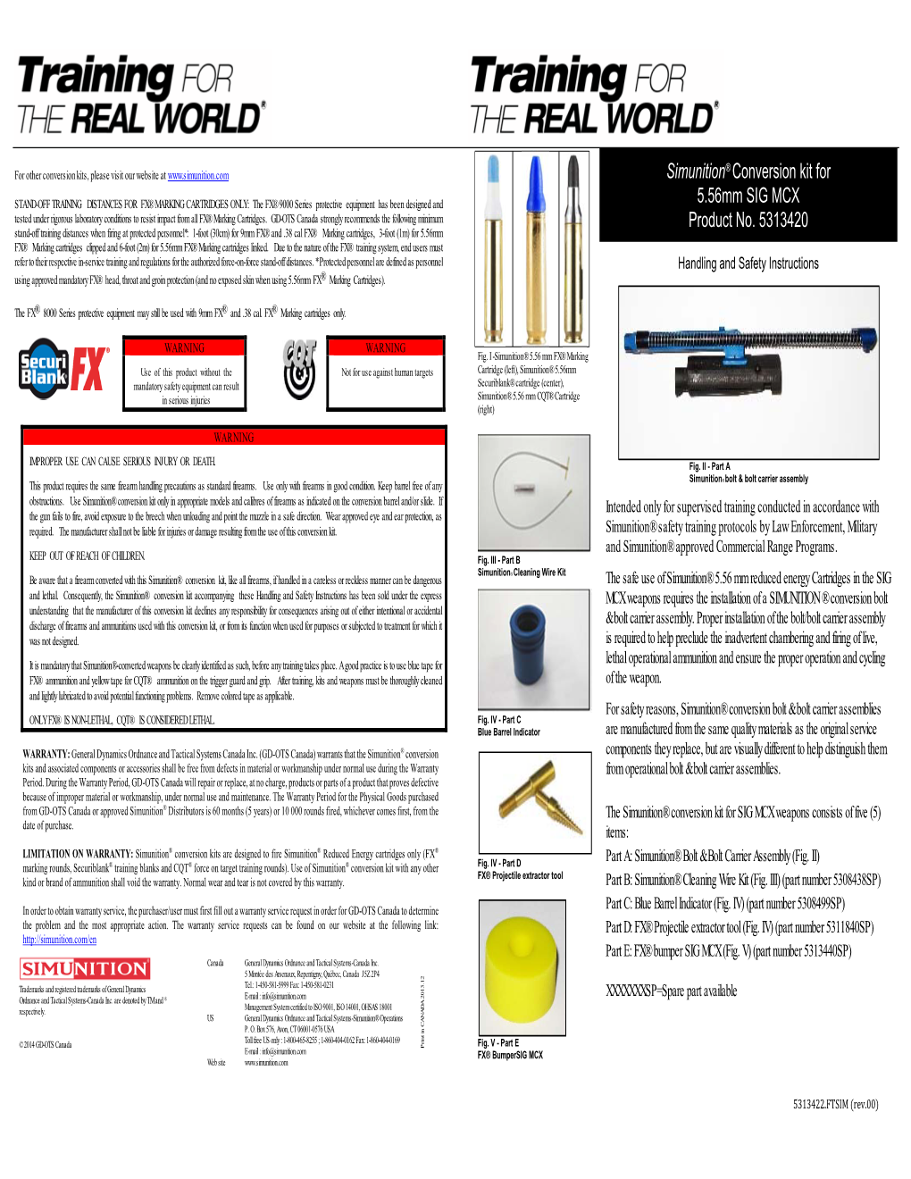 Simunition® Conversion Kit for 5.56Mm SIG MCX Product No