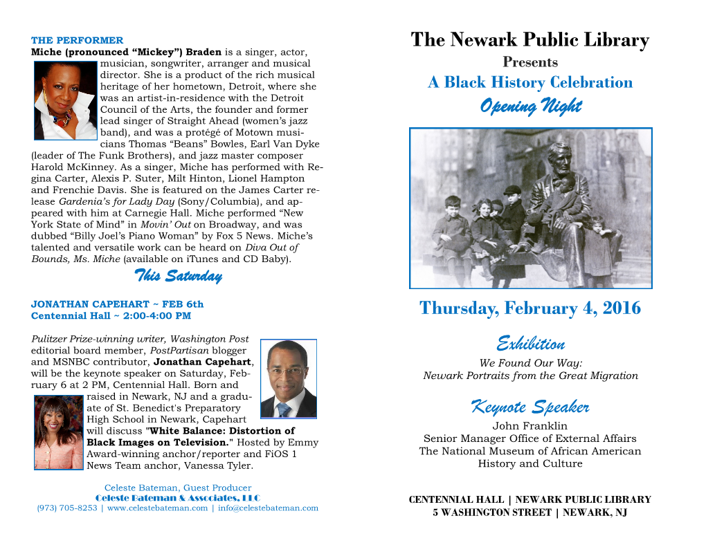 Exhibition Keynote Speaker the Newark Public Library