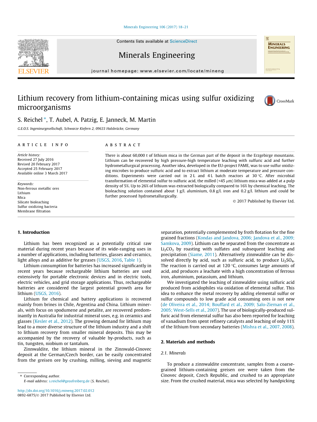 Lithium Recovery from Lithium-Containing Micas Using Sulfur Oxidizing Microorganisms ⇑ S