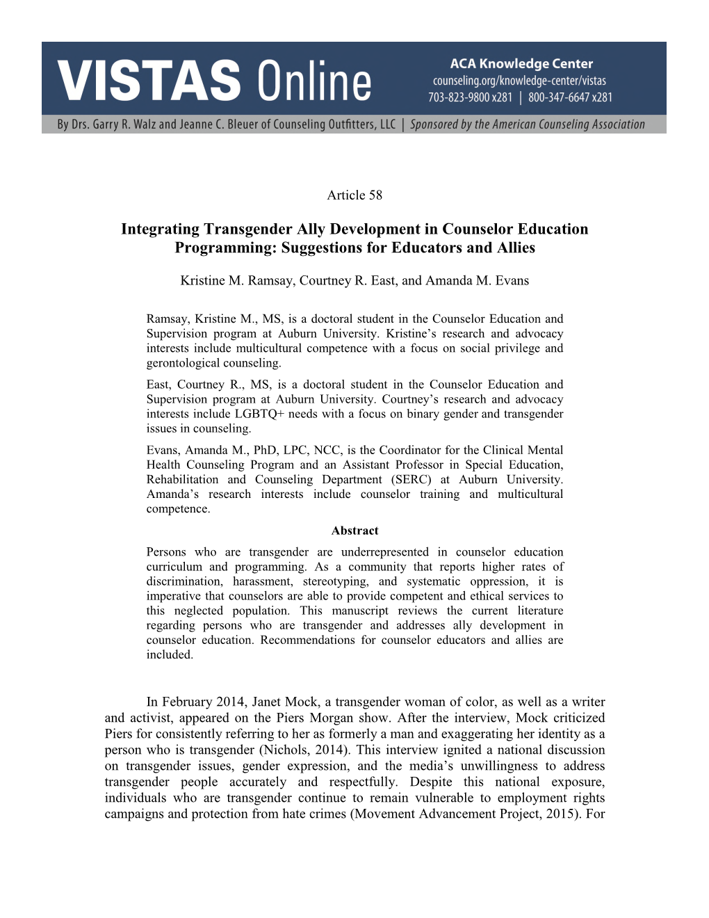Integrating Transgender Ally Development in Counselor Education Programming: Suggestions for Educators and Allies