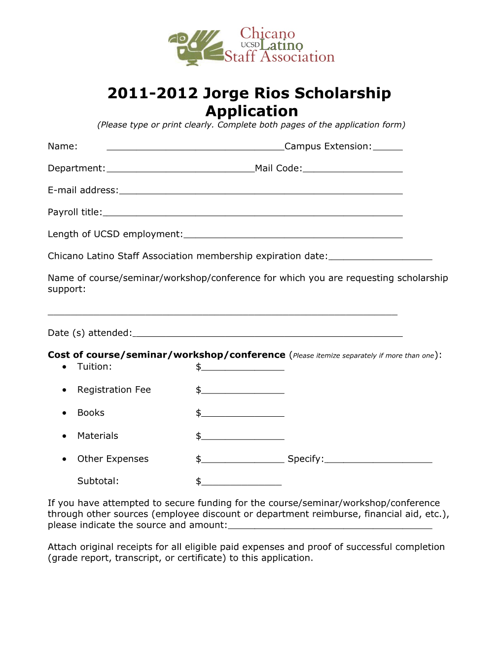 C/LSA Scholarship Application