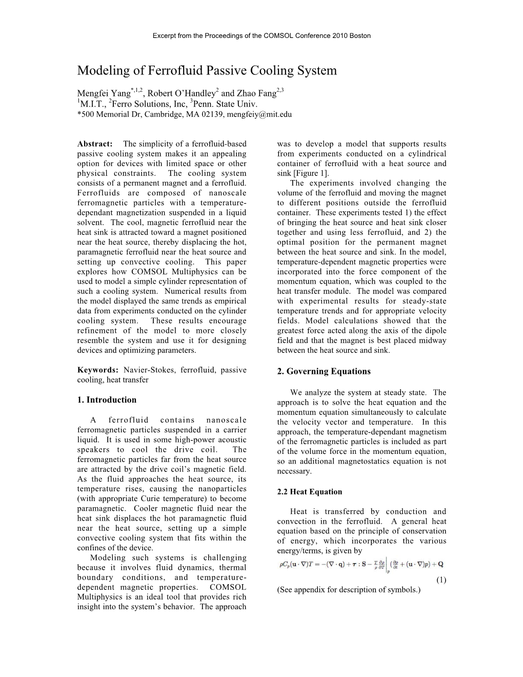 Modeling of Ferrofluid Passive Cooling System