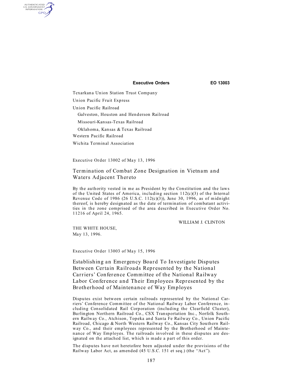 Termination of Combat Zone Designation in Vietnam and Waters Adjacent Thereto Establishing an Emergency Board to Investigate