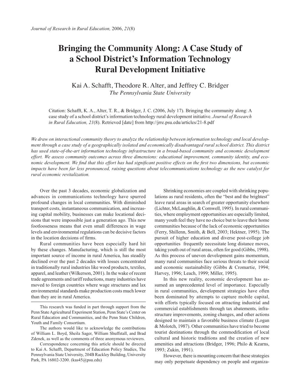 A Case Study of a School District's Information Technology Rural Development Initiative