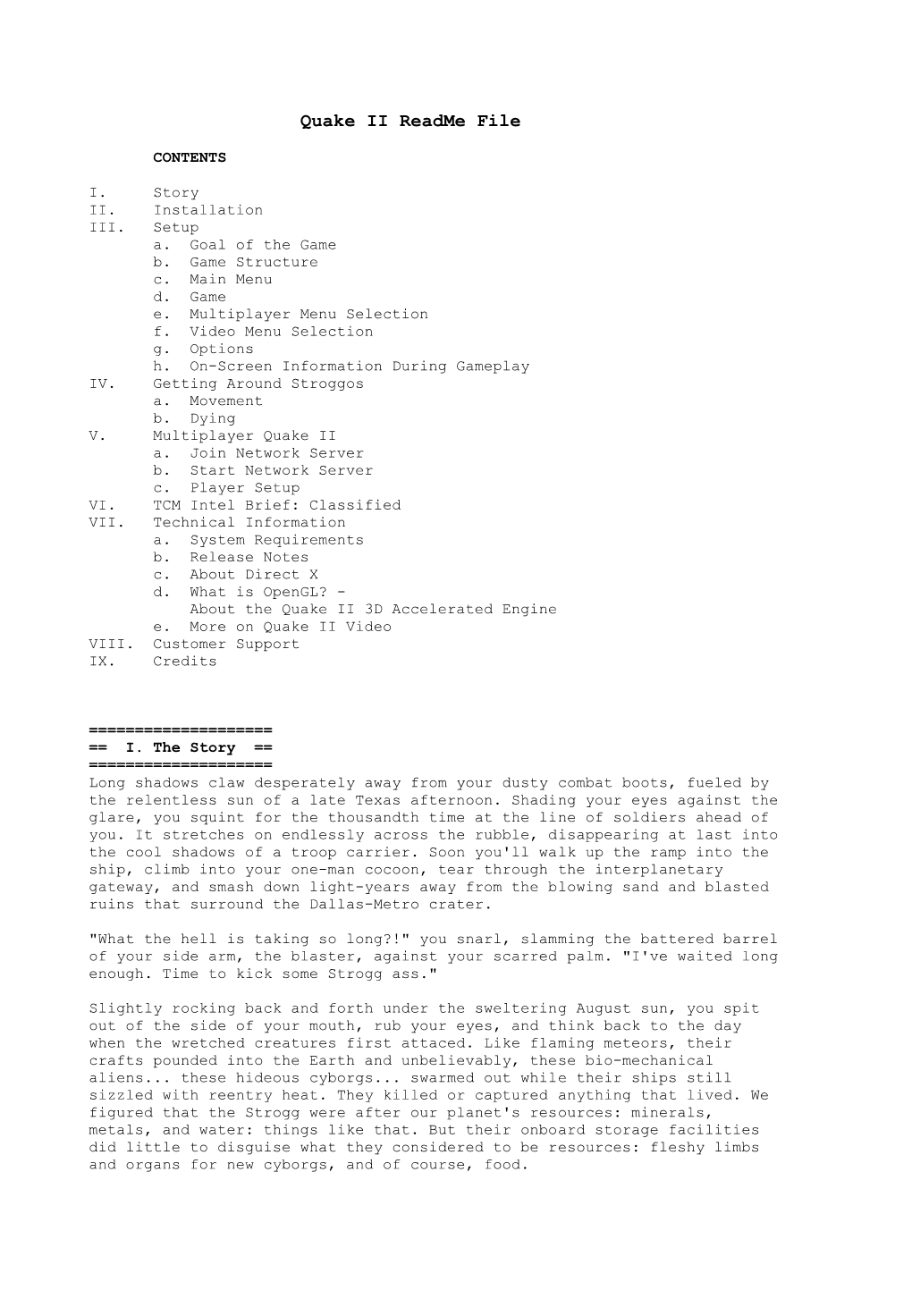 Quake II Readme File