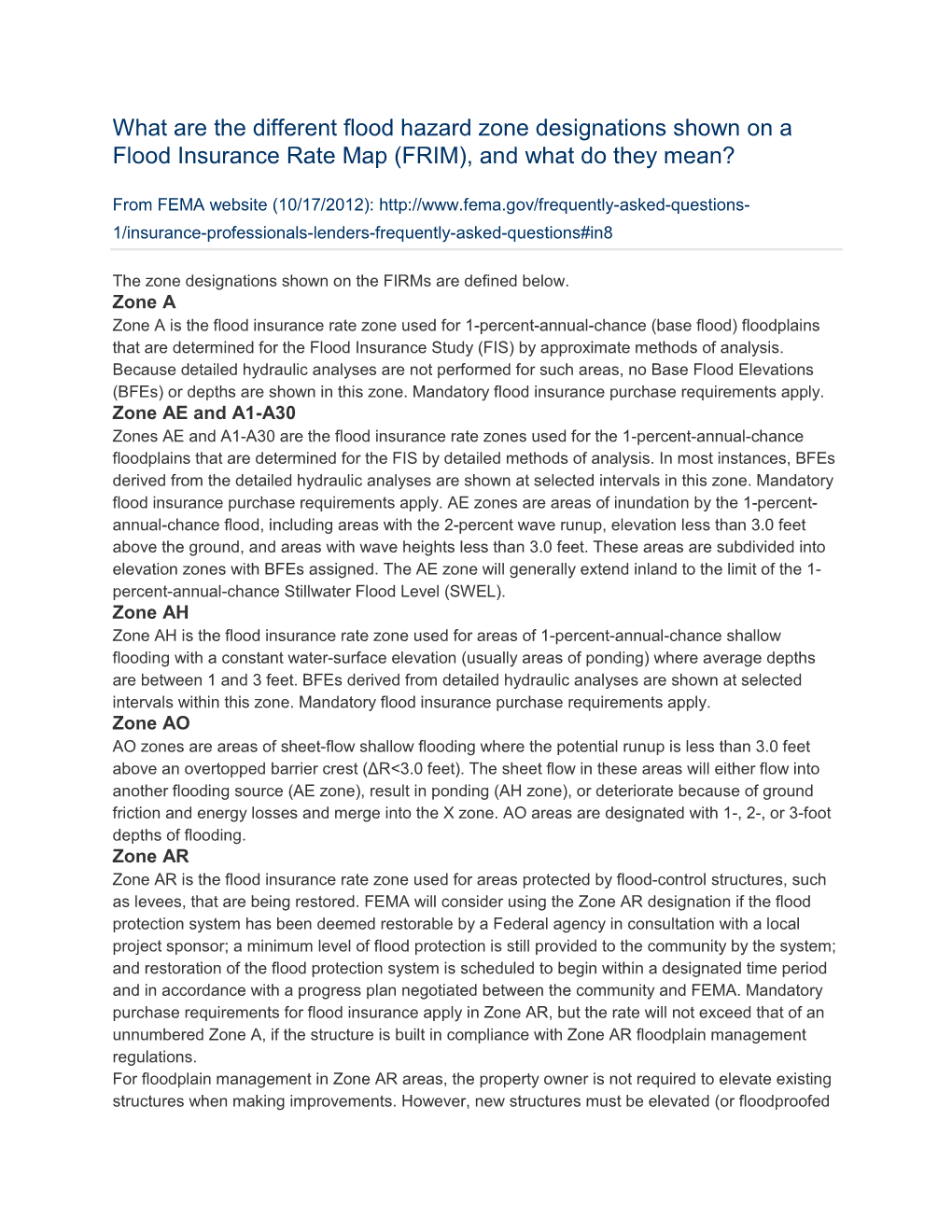 What Are the Different Flood Hazard Zone Designations Shown on a Flood Insurance Rate Map (FRIM), and What Do They Mean?