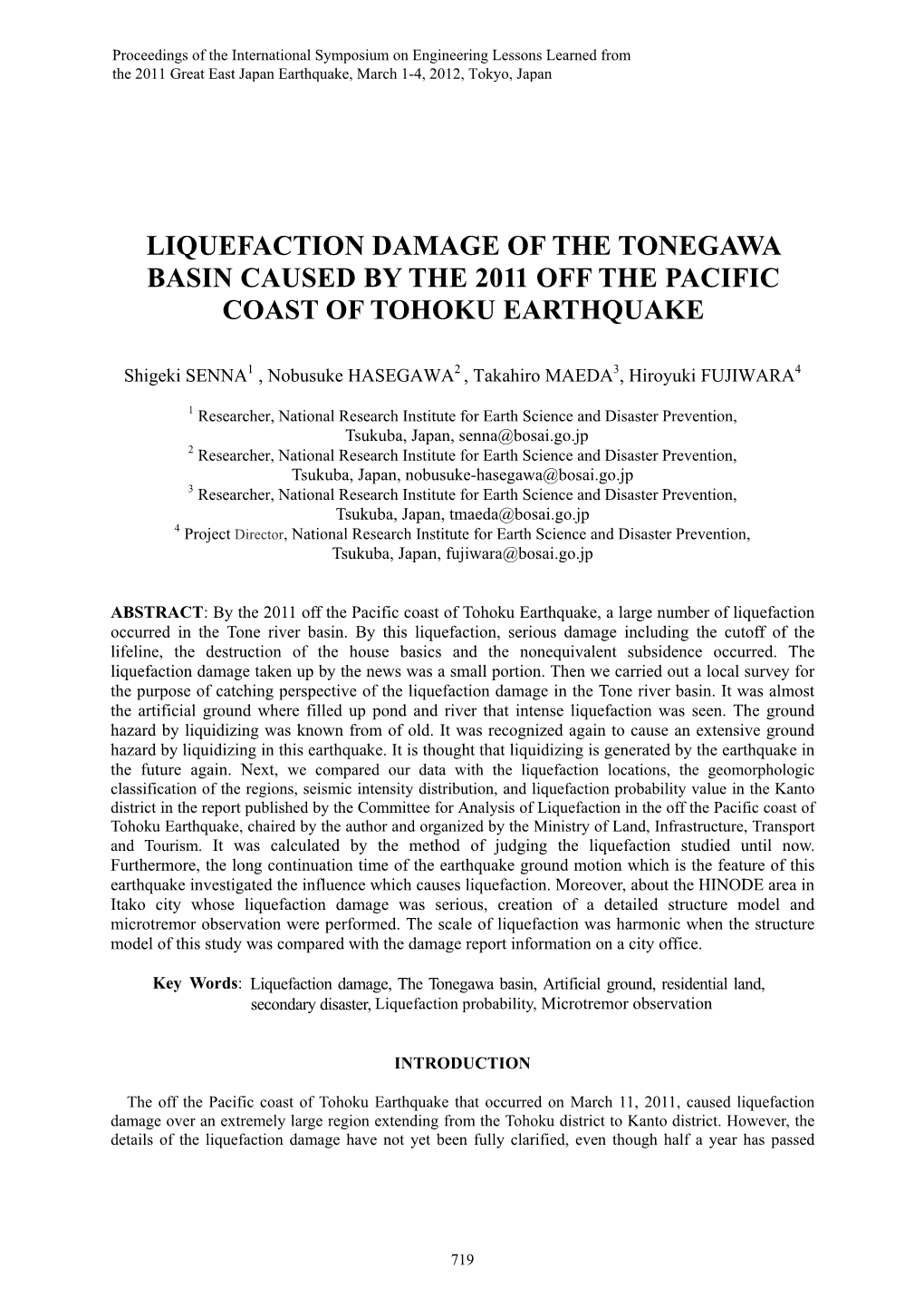 Liquefaction Damage of the Tonegawa Basin Caused by the 2011 Off the Pacific Coast of Tohoku Earthquake