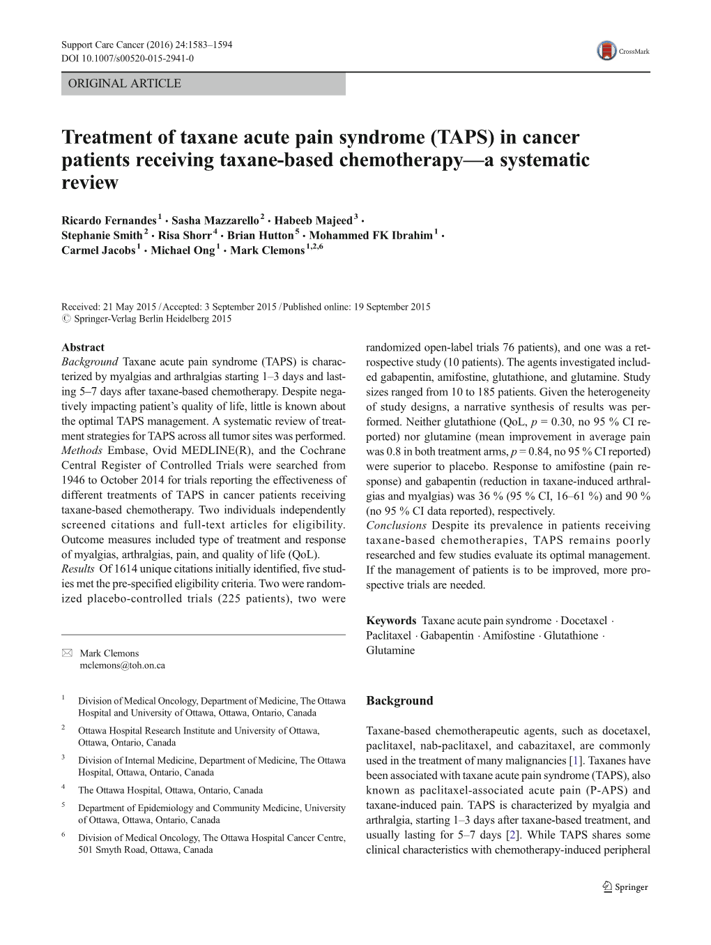 Treatment of Taxane Acute Pain Syndrome (TAPS) in Cancer Patients Receiving Taxane-Based Chemotherapy—A Systematic Review