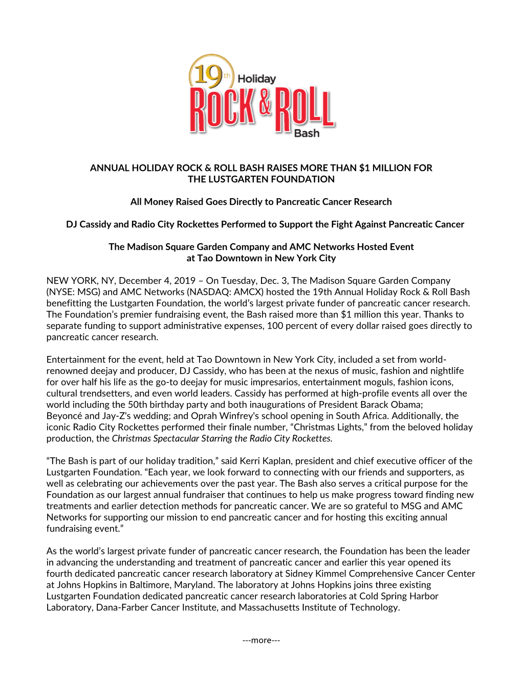 More--- ANNUAL HOLIDAY ROCK & ROLL BASH RAISES MORE THAN