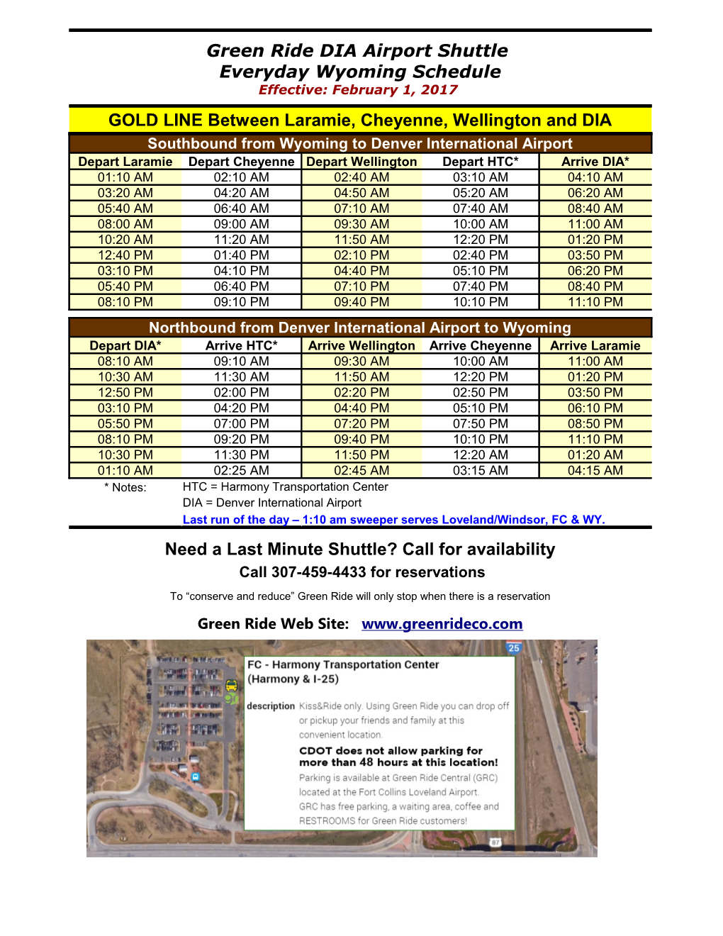 Green Ride DIA Airport Shuttle Everyday Wyoming Schedule