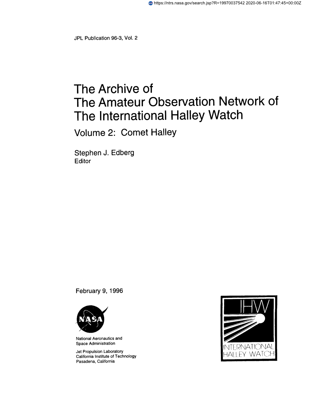 The Archive of the Amateur Observation Network of the International Halley Watch Volume 2: Comet Halley