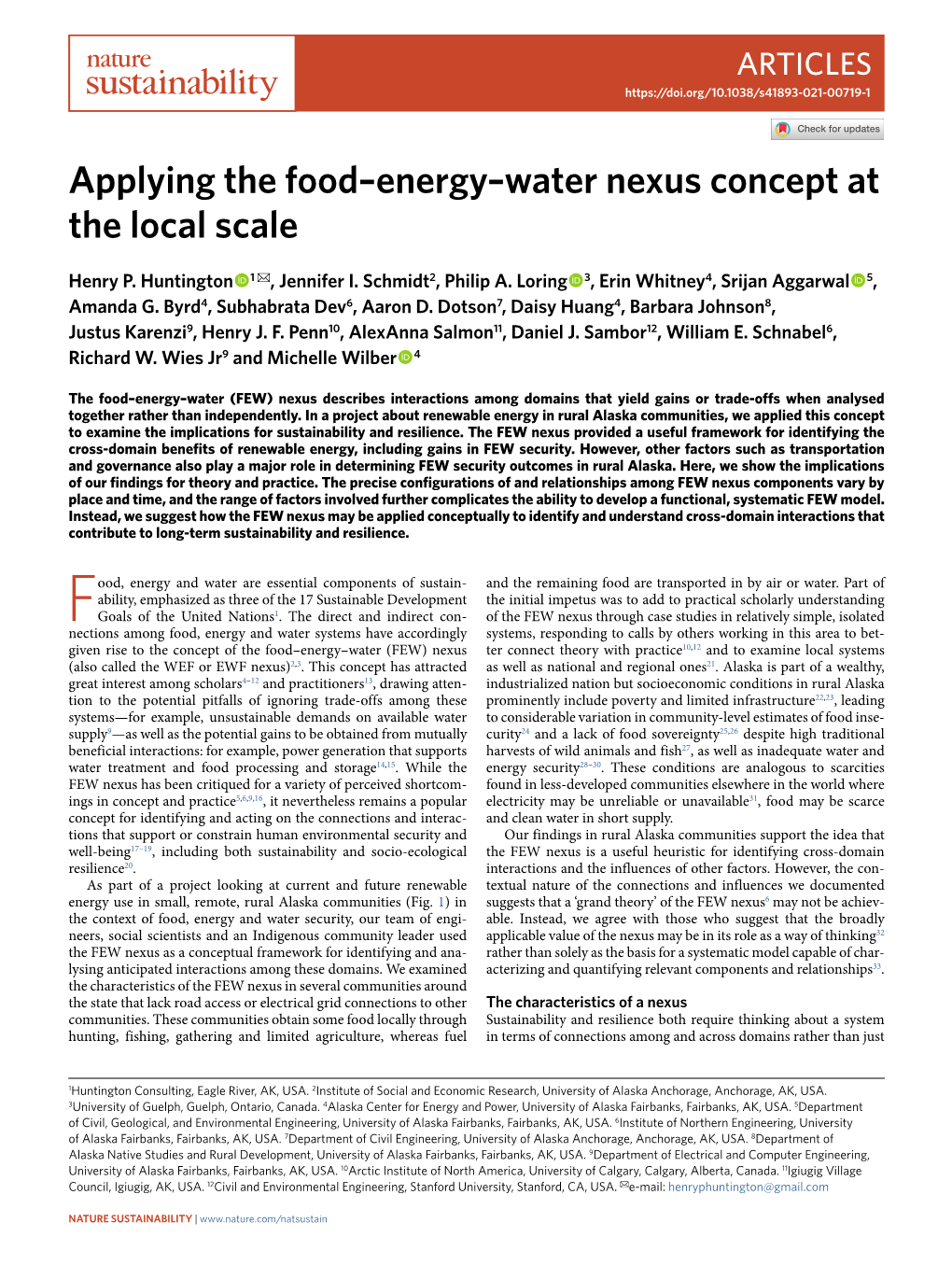 Applying the Food–Energy–Water Nexus Concept at the Local Scale