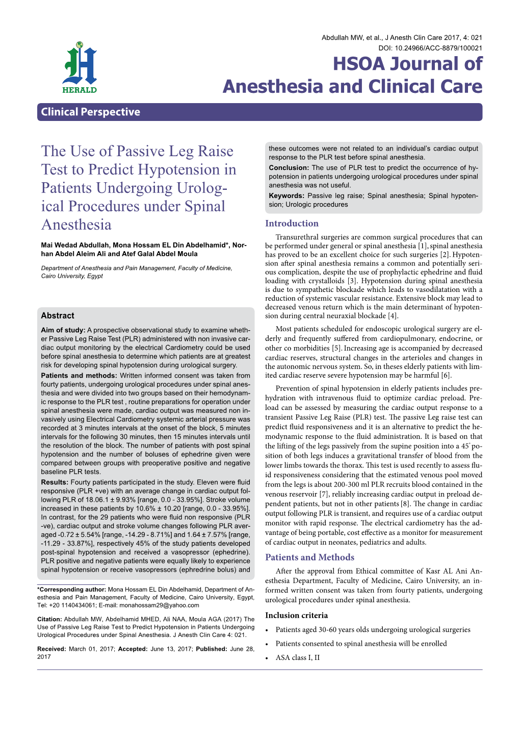 The Use of Passive Leg Raise Test to Predict Hypotension in Patients Undergoing Urological Procedures Under Spinal Anesthesia