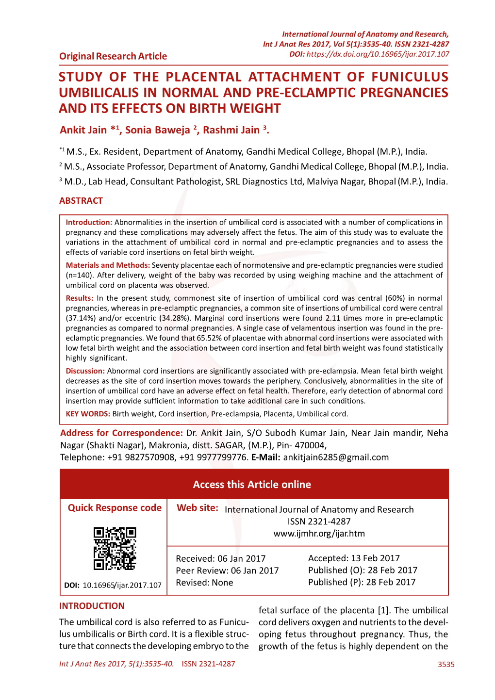 Study of the Placental Attachment of Funiculus