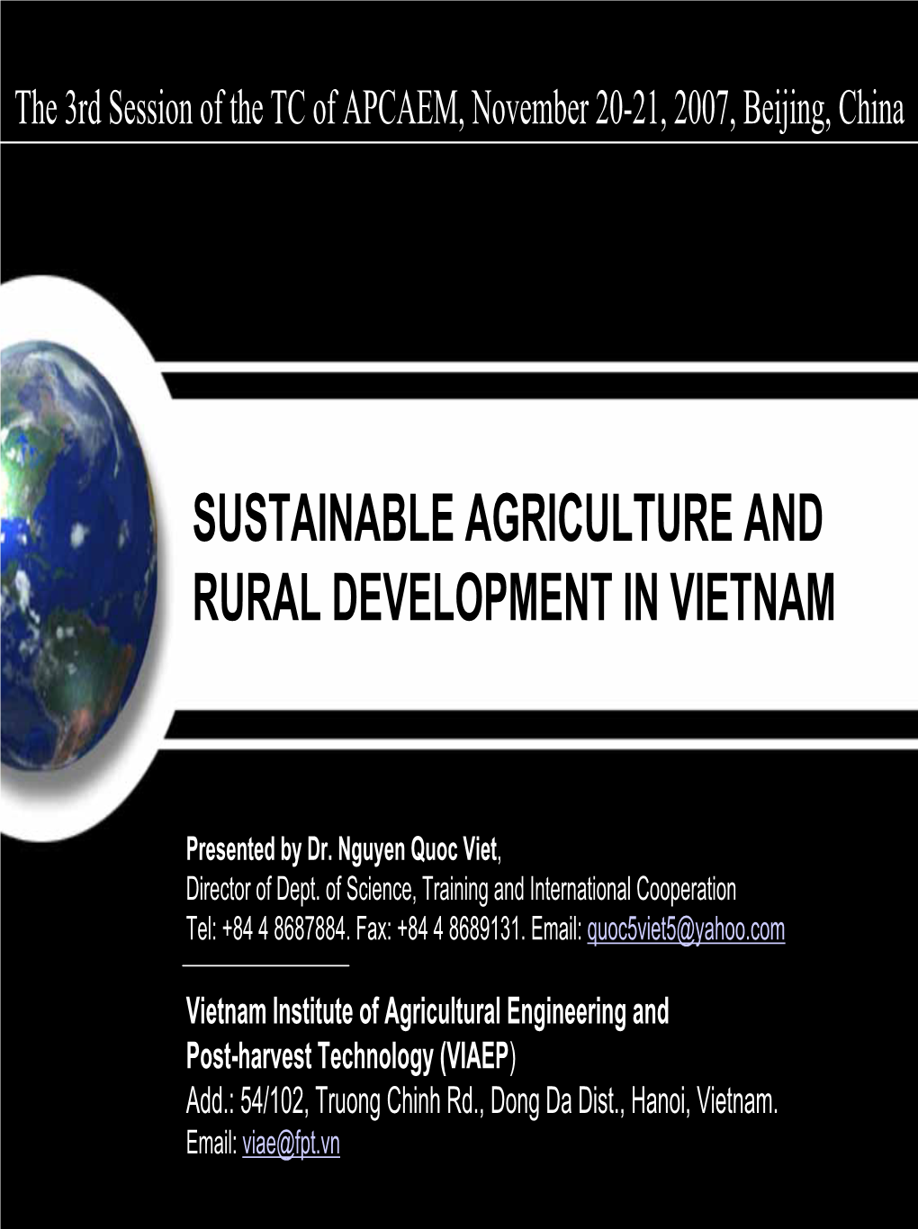 Sustainable Agriculture and Rural Development in Vietnam