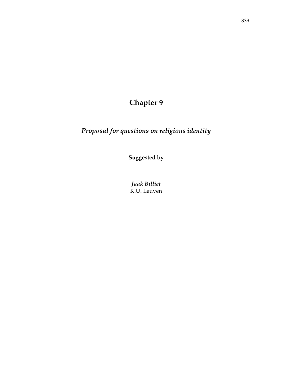 Ch. 9: Proposal for Questions on Religious Identity