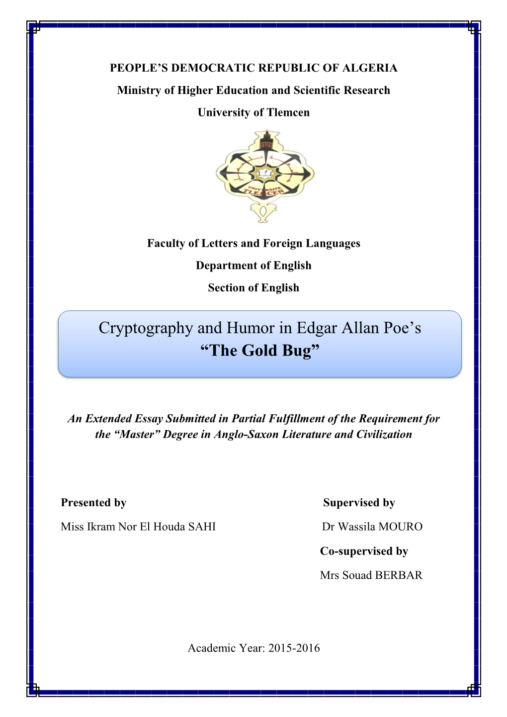 Cryptography and Humor in Edgar Allan Poe's “The Gold Bug”