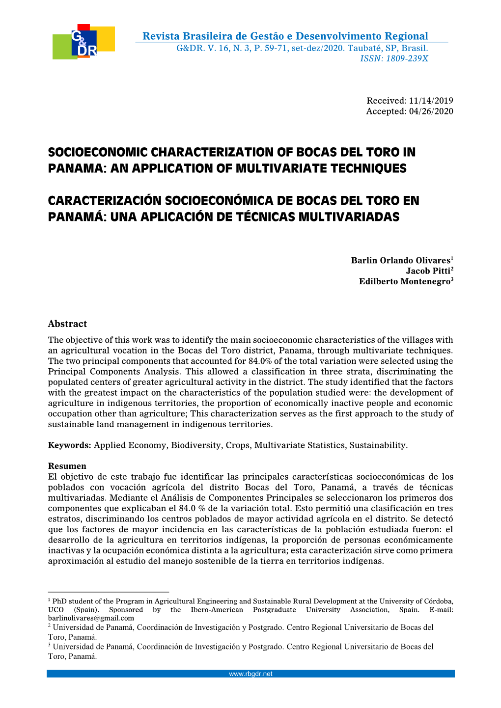 Socioeconomic Characterization of Bocas Del Toro in Panama: an Application of Multivariate Techniques