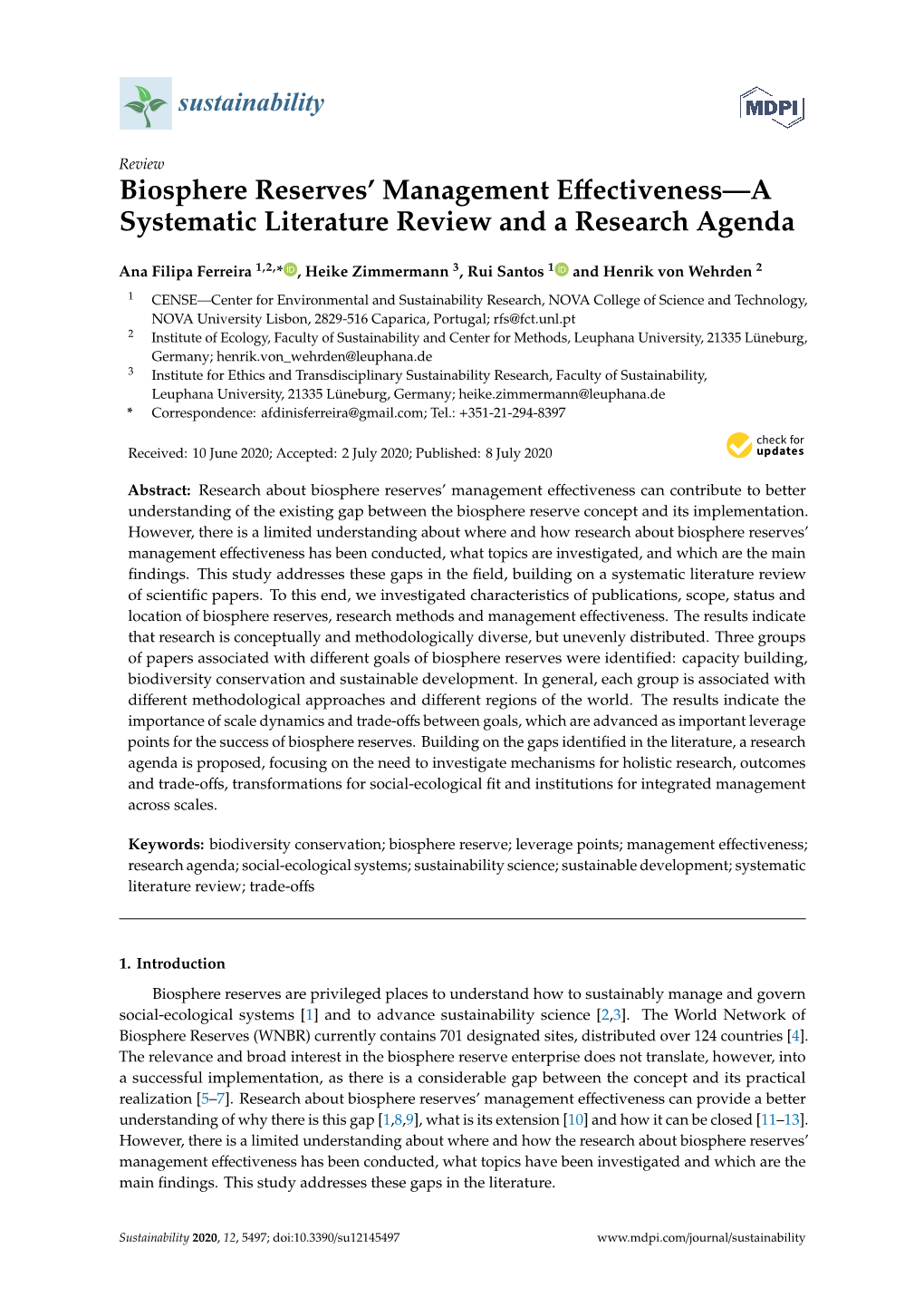 Biosphere Reserves' Management Effectiveness—A Systematic