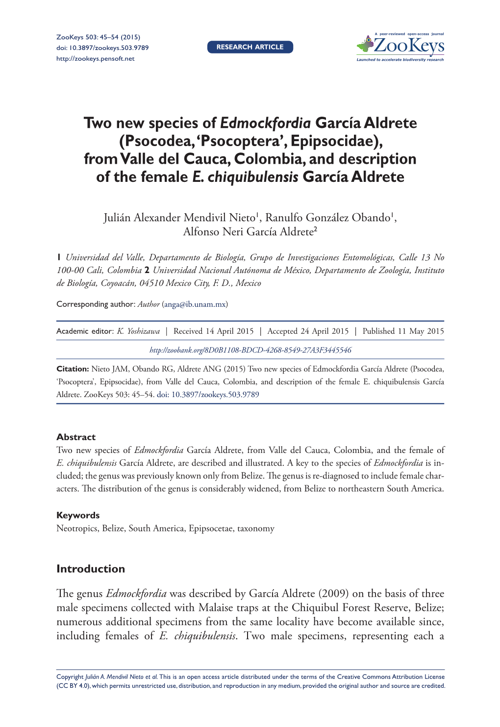 ﻿Two New Species of Edmockfordia García Aldrete (Psocodea