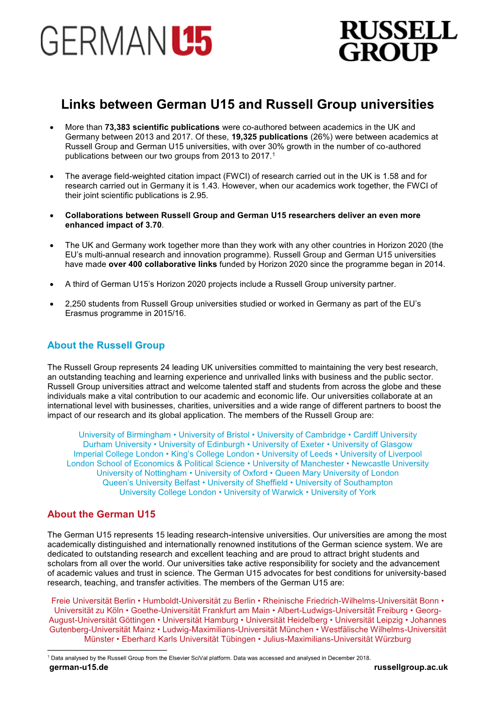 Links Between German U15 and Russell Group Universities