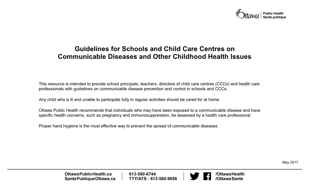 Guidelines for Schools and Child Care Centres on Communicable