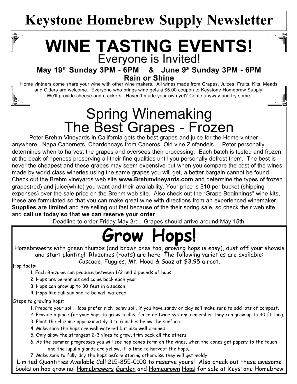 Grow Hops! WINE TASTING EVENTS!