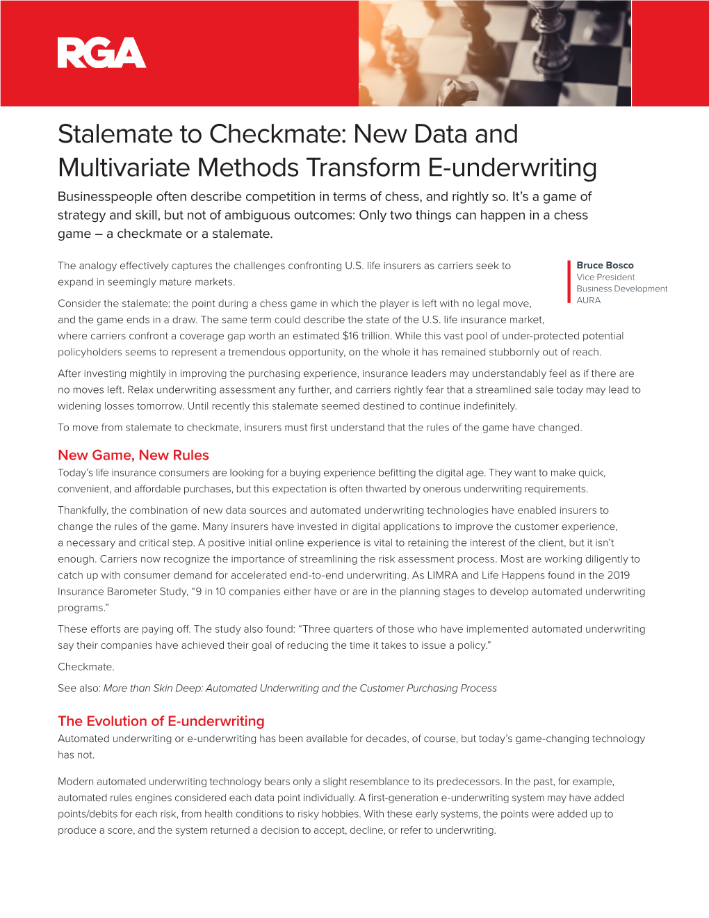 New Data and Multivariate Methods Transform E-Underwriting Businesspeople Often Describe Competition in Terms of Chess, and Rightly So