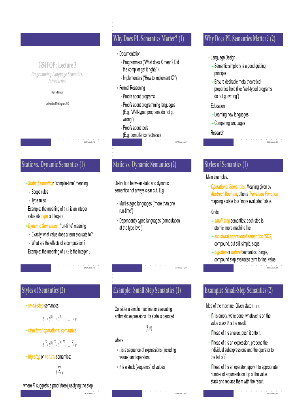 Static Vs. Dynamic Semantics (1) Static Vs