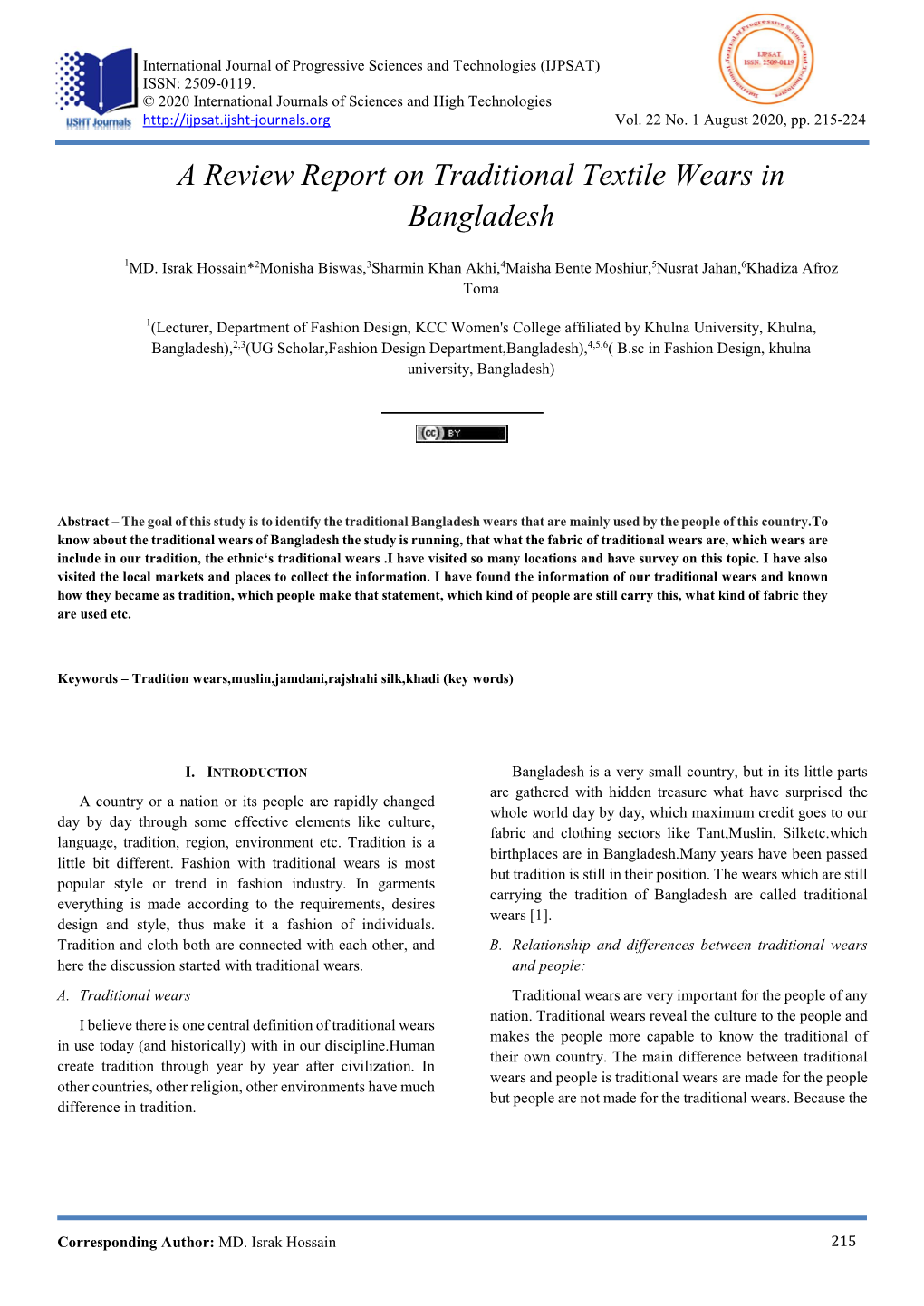 A Review Report on Traditional Textile Wears in Bangladesh