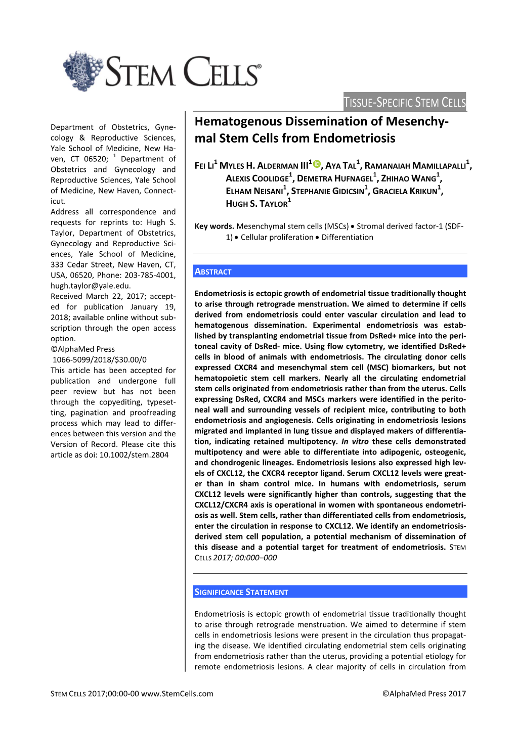 Hematogenous Dissemination of Mesenchymal Stem Cells From