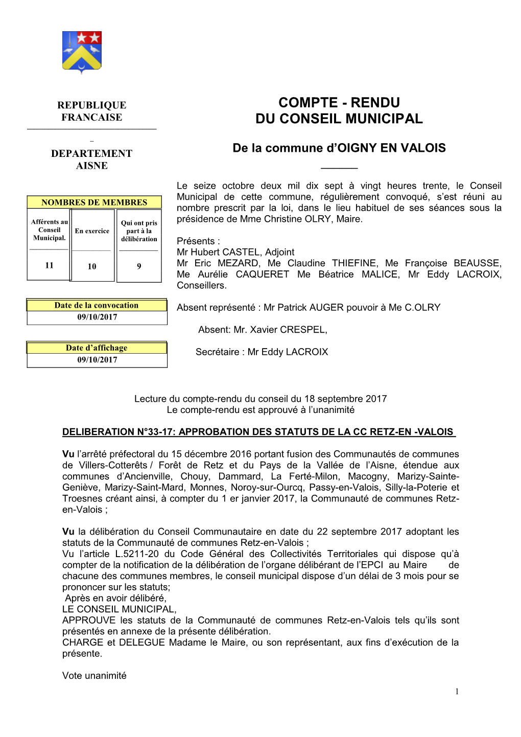 Compte - Rendu Francaise ______Du Conseil Municipal