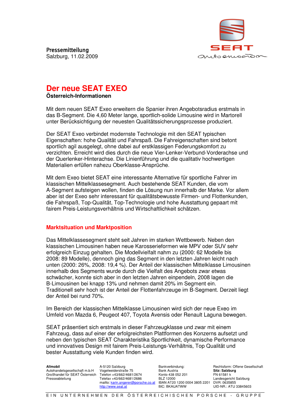 Der Neue SEAT EXEO Österreich-Informationen