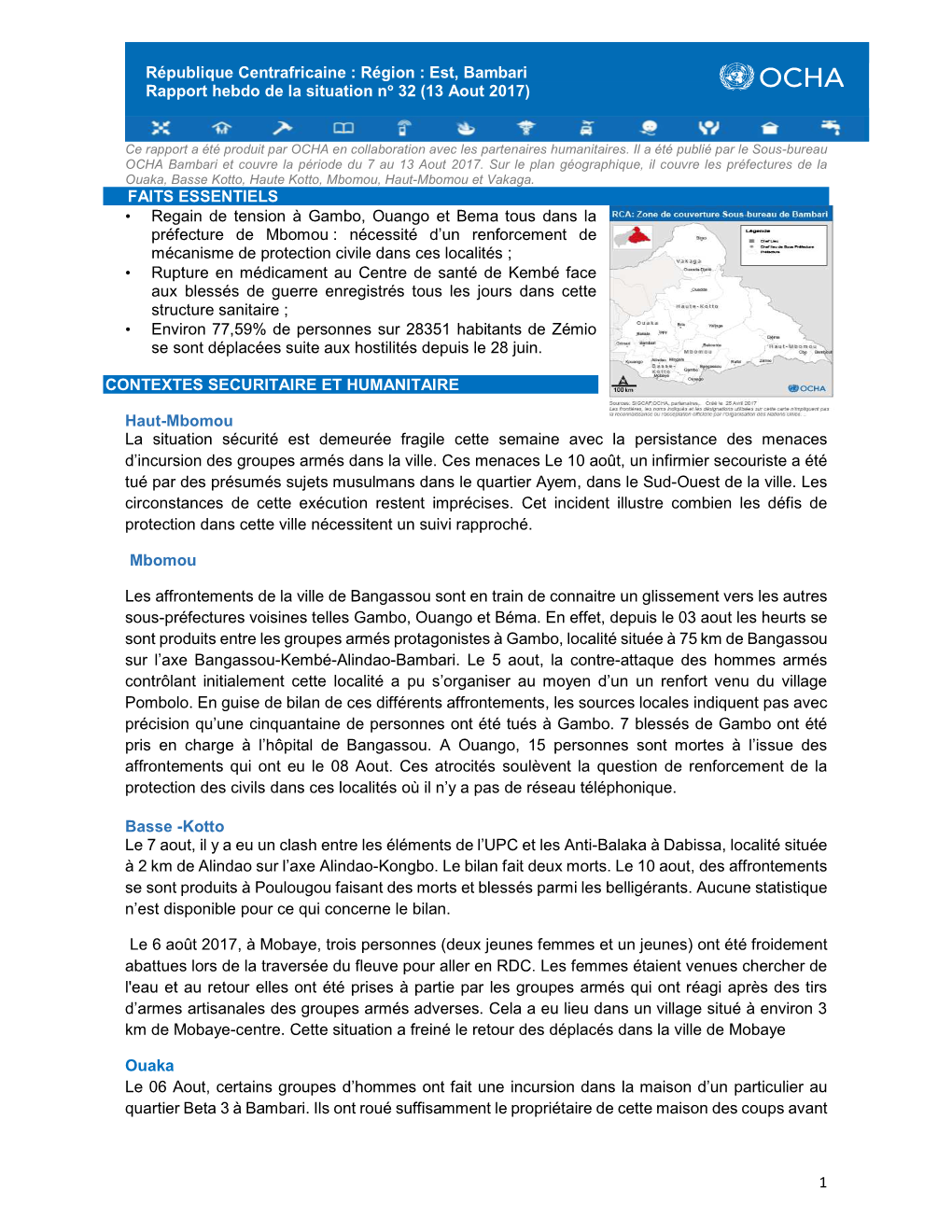 1 FAITS ESSENTIELS • Regain De Tension À Gambo, Ouango Et Bema