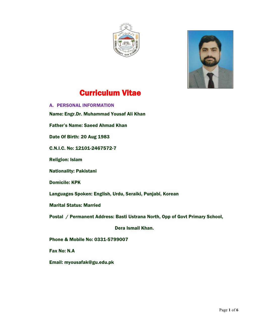 Curriculum Vitae A