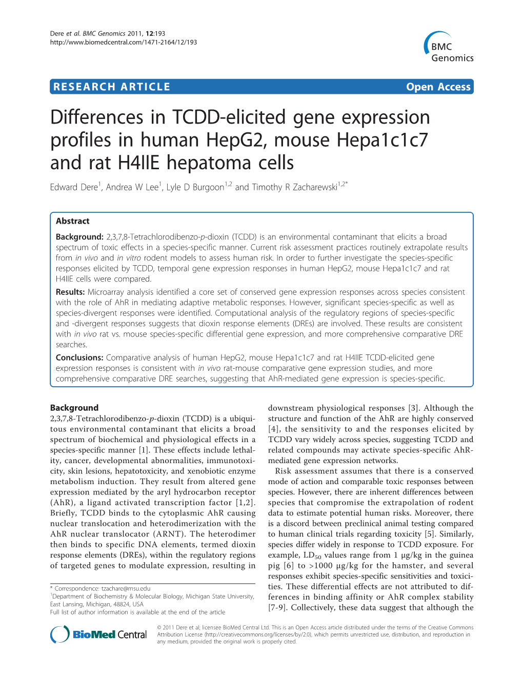 Differences in TCDD-Elicited Gene Expression Profiles in Human