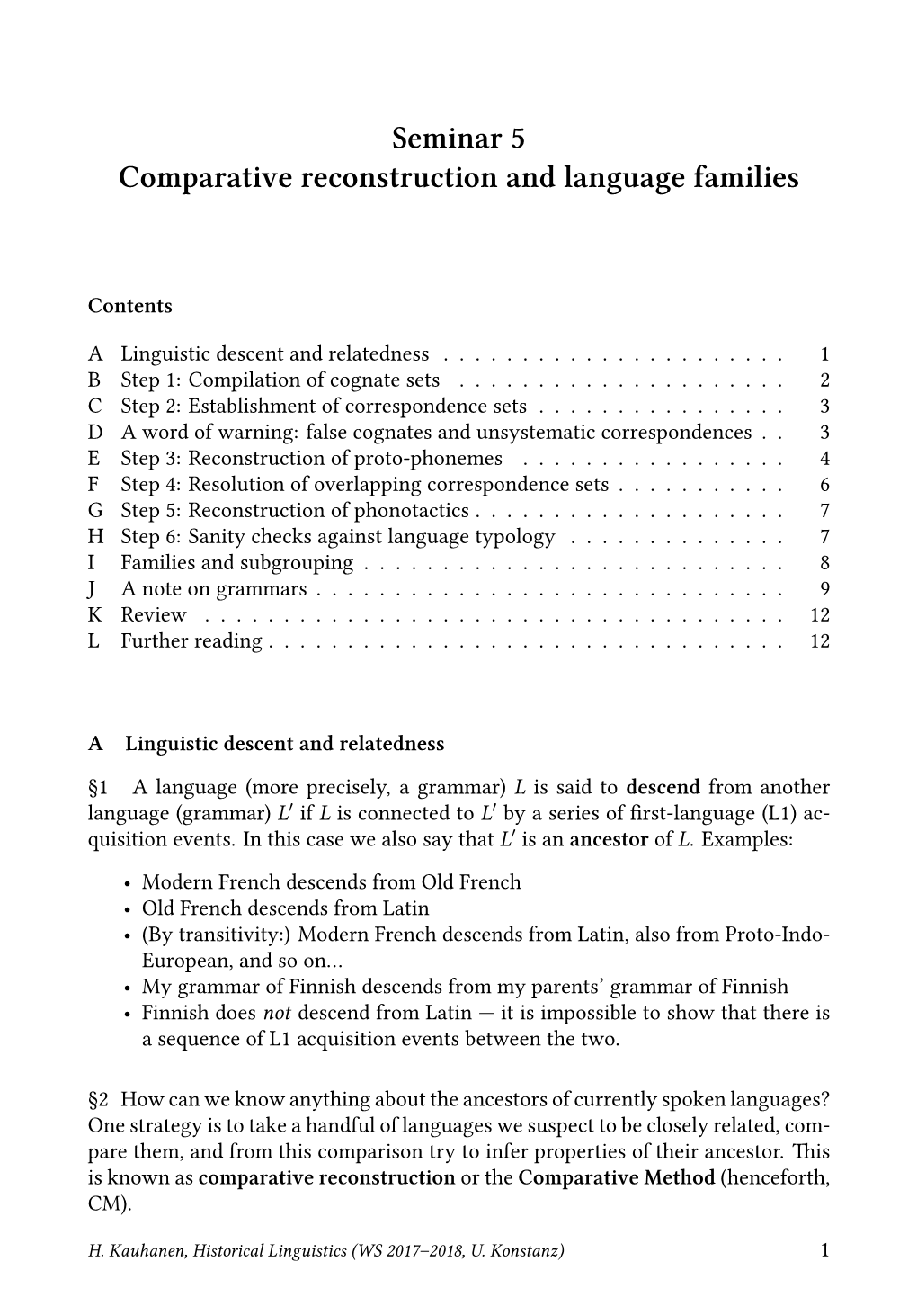 Seminar 5 Comparative Reconstruction and Language Families