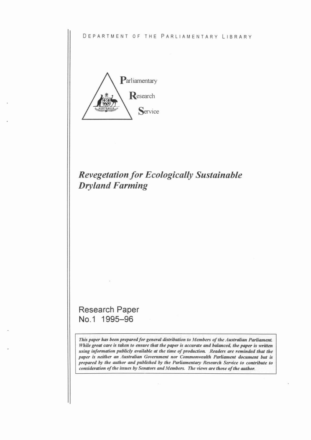 Revegetation for Ecologically Sustainable Dryland Farming