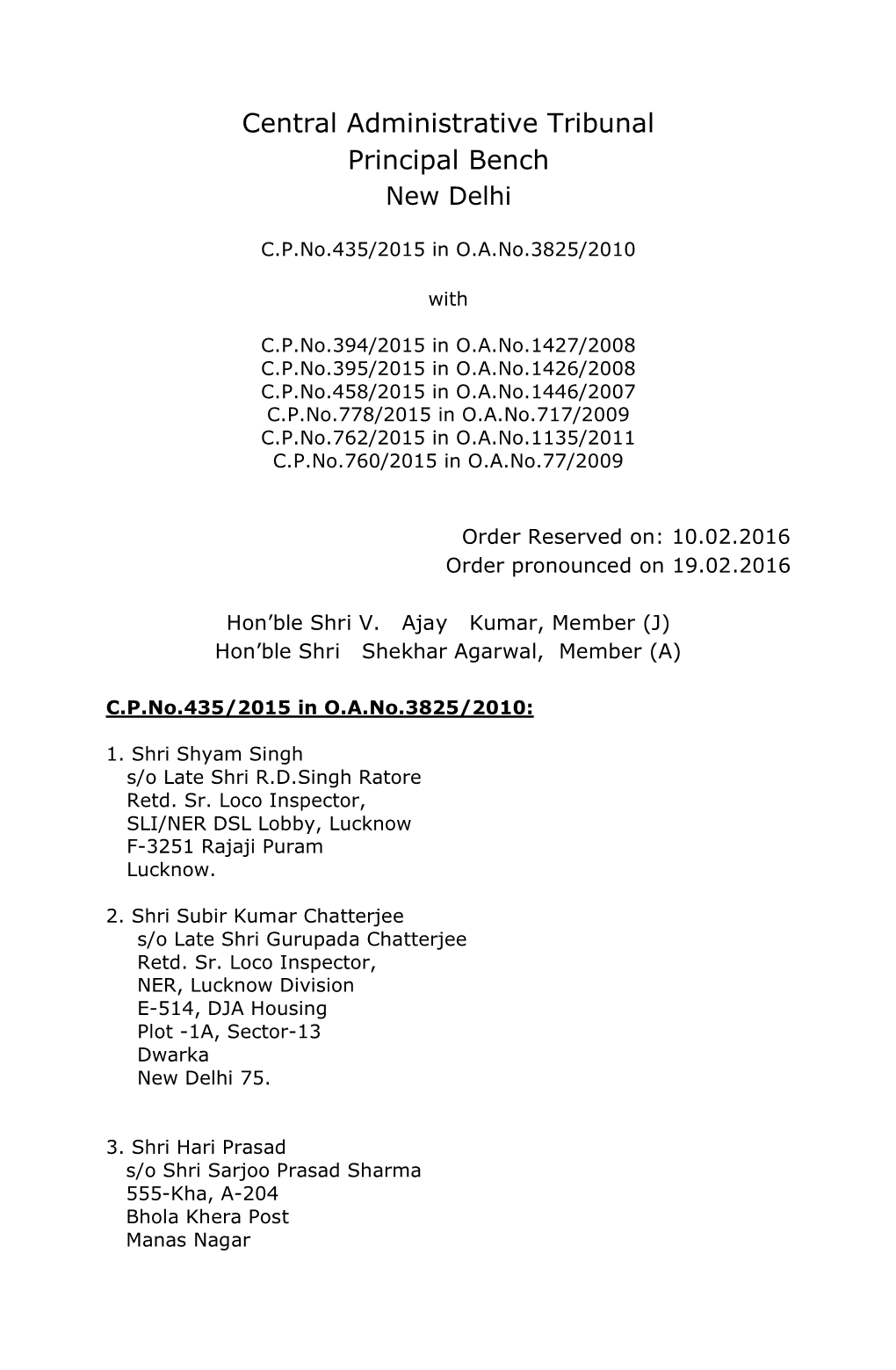 Central Administrative Tribunal Principal Bench New Delhi