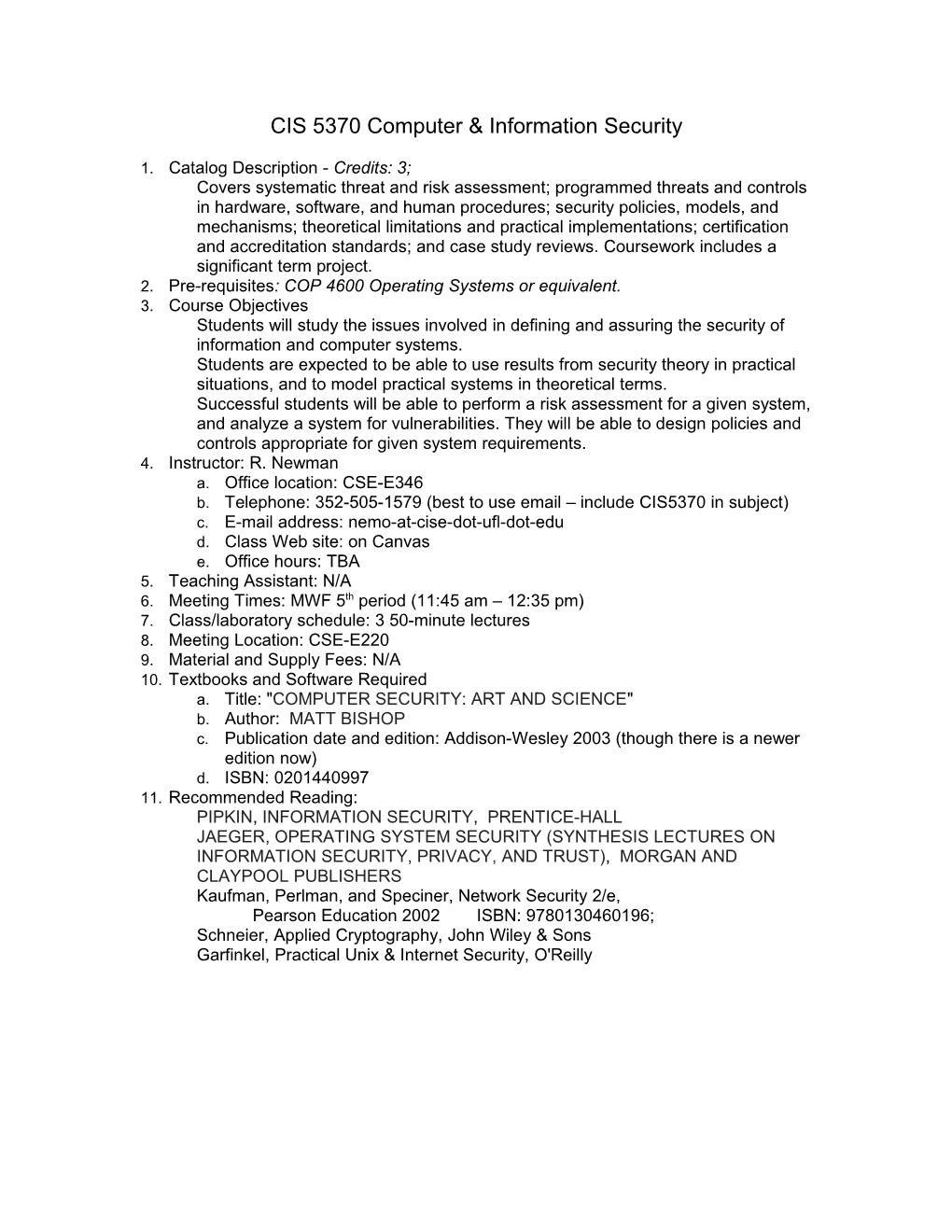 Standardized Syllabus for the College of Engineering s1