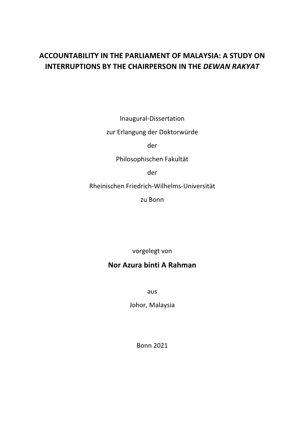 A Study on Interruptions by the Chairperson in the Dewan Rakyat