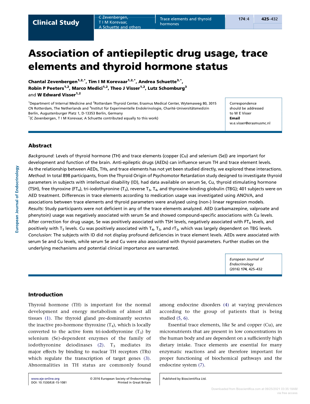 Association of Antiepileptic Drug Usage, Trace Elements and Thyroid Hormone Status