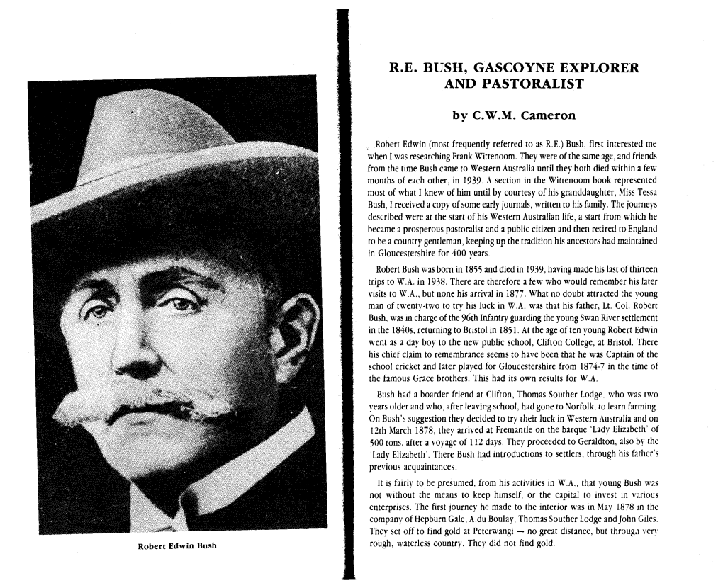 R.E. Bush, Gascoyne Explorer and Pastoralist