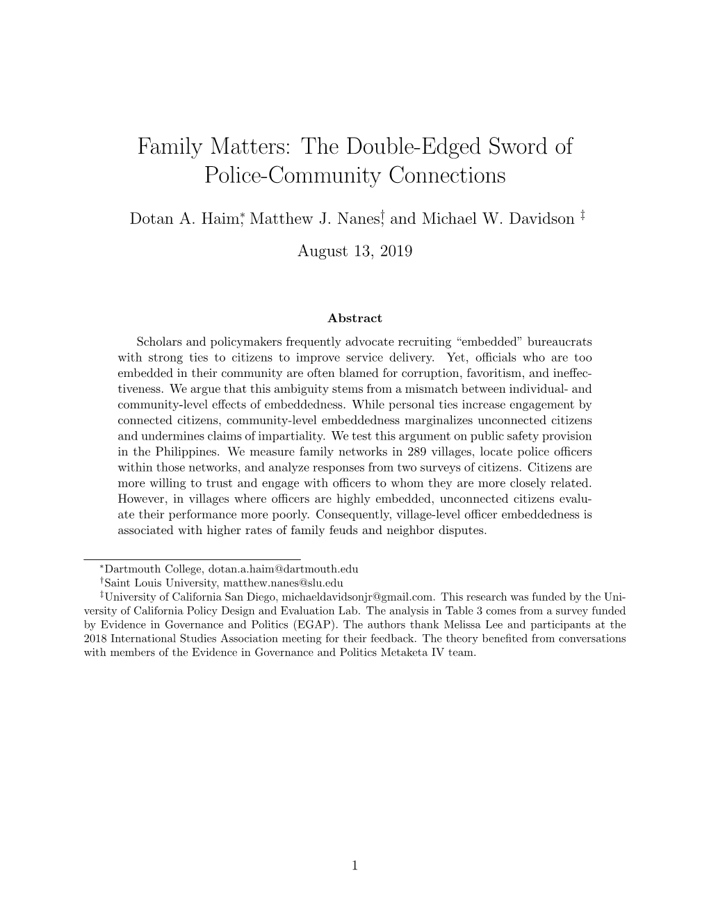 Family Matters: the Double-Edged Sword of Police-Community Connections