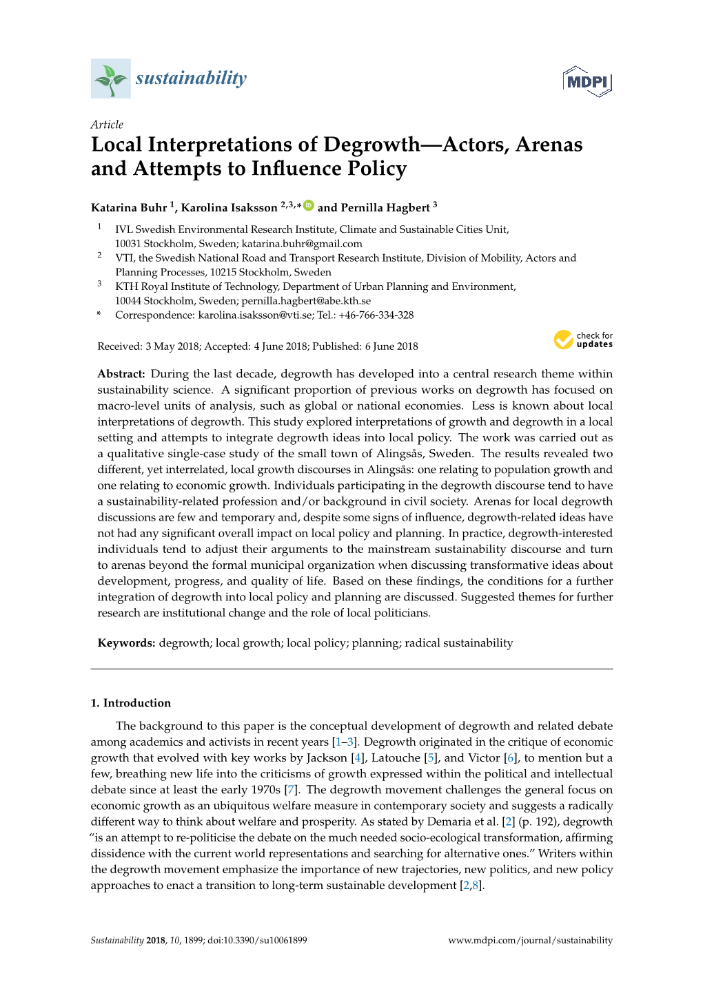 Local Interpretations of Degrowth—Actors, Arenas and Attempts to Influence Policy